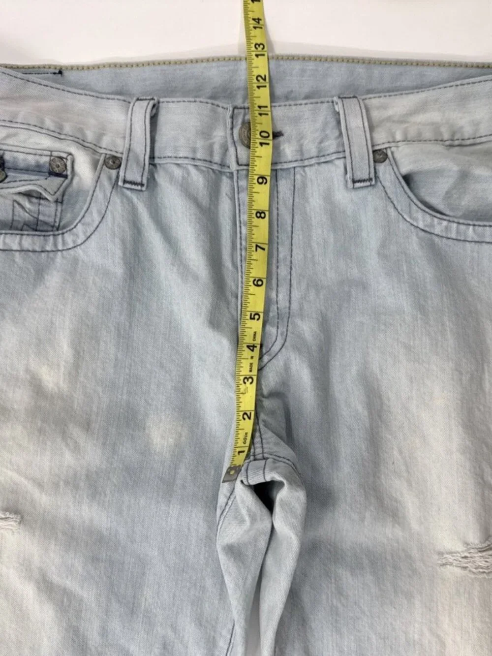 True Religion Jeans Mens 38x34 Ricky Light Blue Denim Distressed Flap Pockets